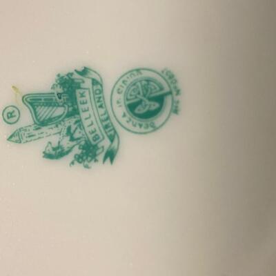 Belleek Ireland Shamrock Basket Weave Sugar & Creamer