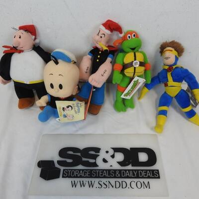 6 Stuffed Animals and Characters: 2 Popeye Dolls, Ninja Turtles, Cyclops