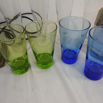 16 pc Kitchen: Blue and Green Glasses, Mainstays Diet Scale, Pur Pitcher