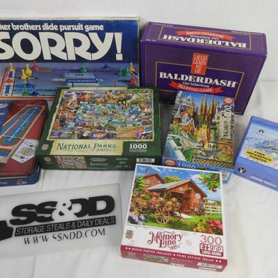 7 Puzzles/Games, Sorry! Balderdash, Memory Lane, National Parks of America