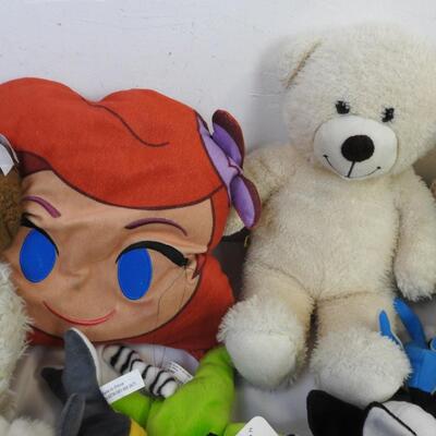 33 stuffed Animals, Bears, Bunny, Sock Monkeies, Dolphin
