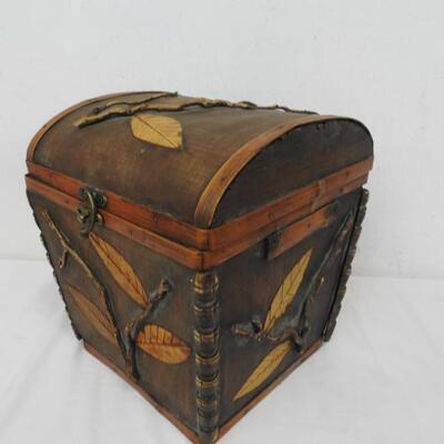 Wooden Chest, Leaf/Twig Design On the Front