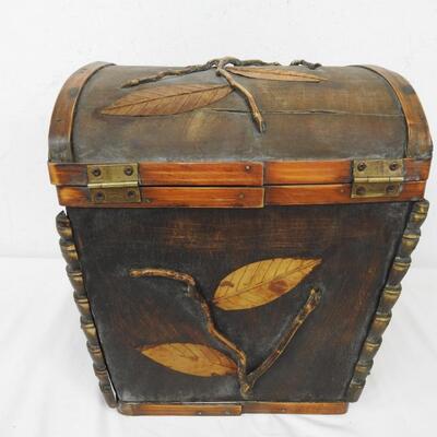 Wooden Chest, Leaf/Twig Design On the Front