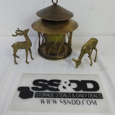 3 piece Brass Decor, Brass Hanging Decor, Candle Holder, 2 Deer Statues