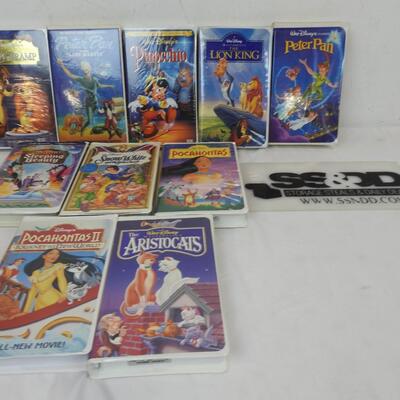 10 VHS Tapes, Disney Movies, Snow White, Pinocchio