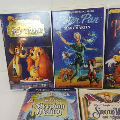10 VHS Tapes, Disney Movies, Snow White, Pinocchio