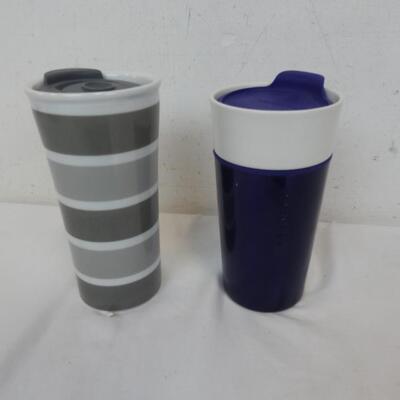 3 Drinking Cups, Two Tall Glass with Lid, One Starbucks 1971 Mug
