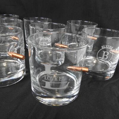 13 Whiskey Glasses, Bullets, In Glass, Etched Names