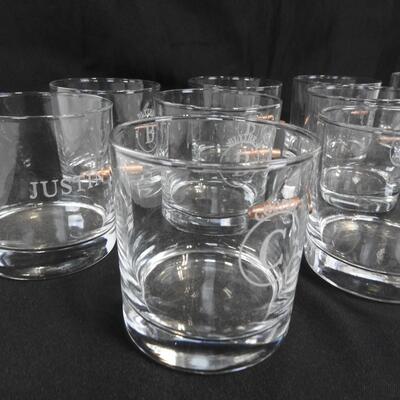 13 Whiskey Glasses, Bullets, In Glass, Etched Names