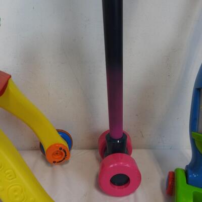 3 pc Toys, Fortnite Stick Horse, Sit-to-Stand Learning Walker, Small Vacuum