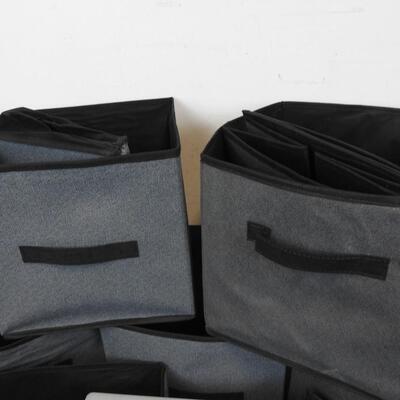 10 Fabric Organizing Bins, eight 10" Bins, Two 8" Bins, Collabsable