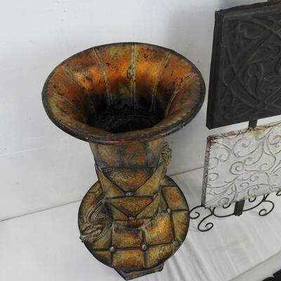2 pc Metal Decor: Metal Vase, Metal Wall Decor