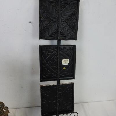 2 pc Metal Decor: Metal Vase, Metal Wall Decor