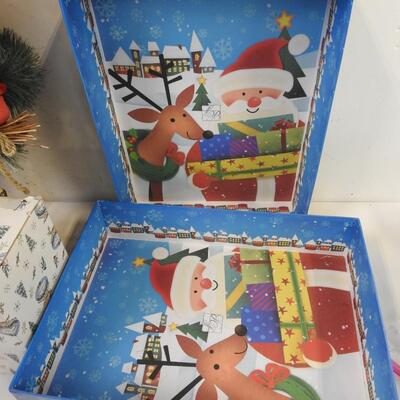 8 pc Christmas Decor: Elf School Candle Holder, 2 Boxes, 2 Small Lighted Trees