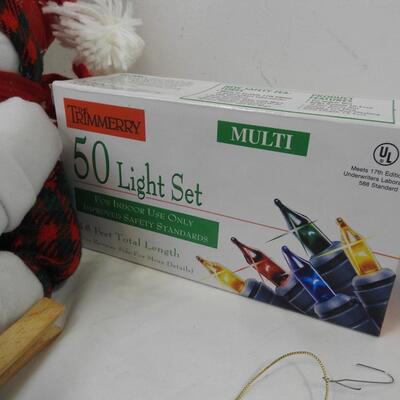Christmas Lot: Assorted Ornaments, Light Bulbs, light Set, Small Pillow
