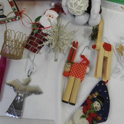 Christmas Lot: Assorted Ornaments, Light Bulbs, light Set, Small Pillow