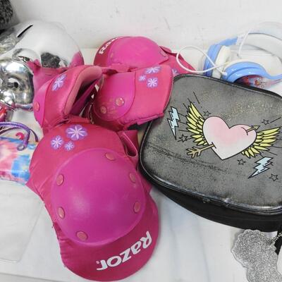Place Silver Princess Backpack, Knee and Elbow Pads, Lunch Box, Piggy Coin Bank