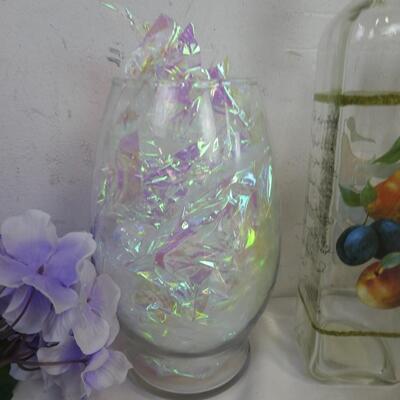 7 pc Home Decor: Metal Fish and Shell Wall Decor, River Rocks, Faux Flowers