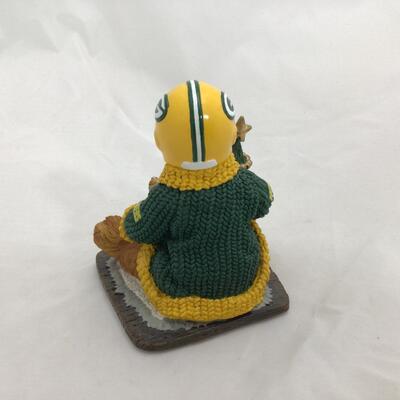 (71) PACKERS | NFL Branded Football Bear Figure | Solid Wood Miniature Footballs