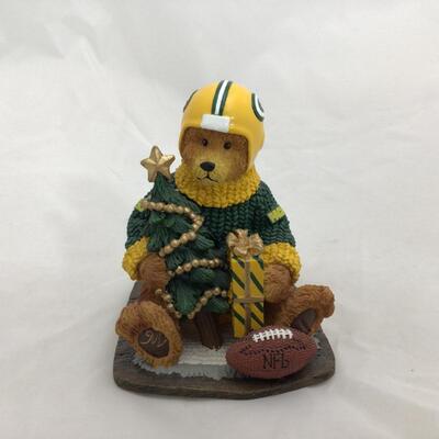(71) PACKERS | NFL Branded Football Bear Figure | Solid Wood Miniature Footballs