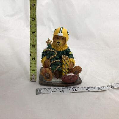 (71) PACKERS | NFL Branded Football Bear Figure | Solid Wood Miniature Footballs