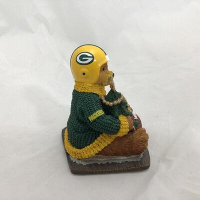 (71) PACKERS | NFL Branded Football Bear Figure | Solid Wood Miniature Footballs