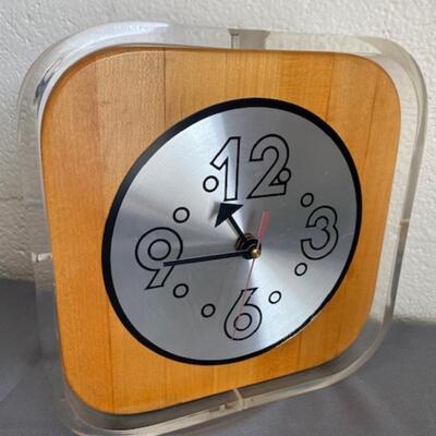 Lucite and Wood Clock, some scratch marks - $75