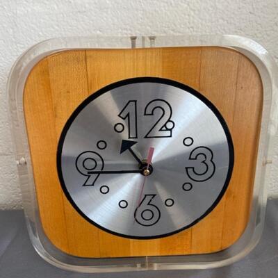 Lucite and Wood Clock, some scratch marks - $75