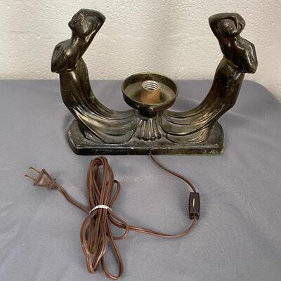 Art Deco Cast Metal Swooning Ladies Table Lamp