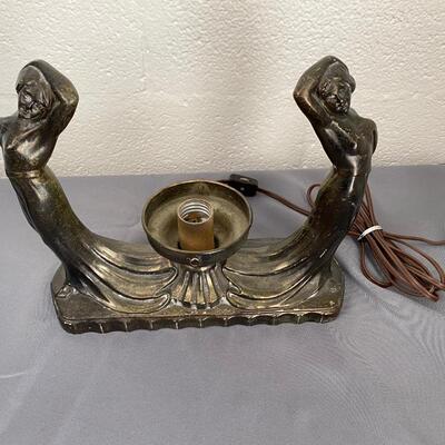 Art Deco Cast Metal Swooning Ladies Table Lamp