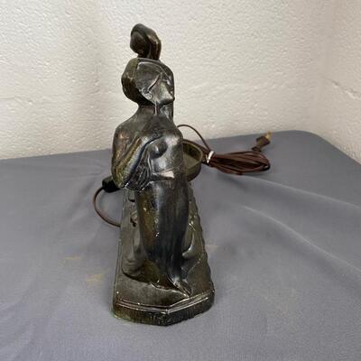 Art Deco Cast Metal Swooning Ladies Table Lamp