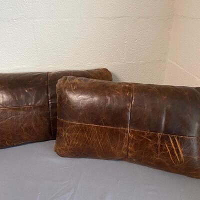 Set of 2 Chocolate Brown Leather Throw Pillows