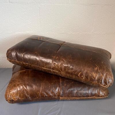 Set of 2 Chocolate Brown Leather Throw Pillows