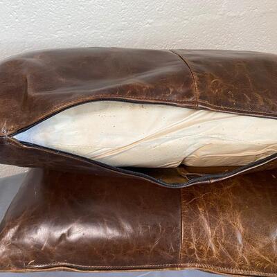 Set of 2 Chocolate Brown Leather Throw Pillows