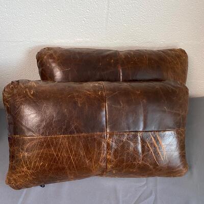 Set of 2 Chocolate Brown Leather Throw Pillows