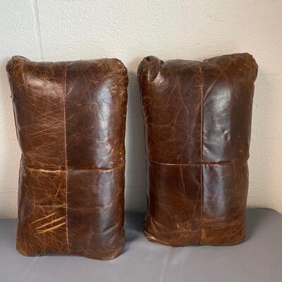 Set of 2 Chocolate Brown Leather Throw Pillows