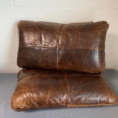 Set of 2 Chocolate Brown Leather Throw Pillows