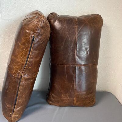 Set of 2 Chocolate Brown Leather Throw Pillows