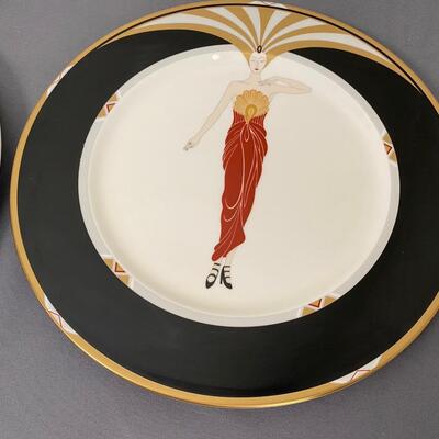 Set of 2 Erte Art Deco Motif Collector Plates, "Le Soleil " & "Moonlight Starry Night"