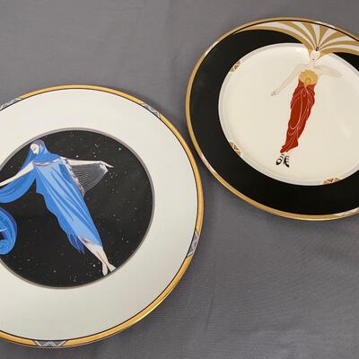 Set of 2 Erte Art Deco Motif Collector Plates, "Le Soleil " & "Moonlight Starry Night"