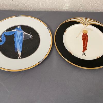 Set of 2 Erte Art Deco Motif Collector Plates, "Le Soleil " & "Moonlight Starry Night"