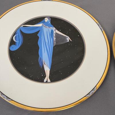Set of 2 Erte Art Deco Motif Collector Plates, "Le Soleil " & "Moonlight Starry Night"