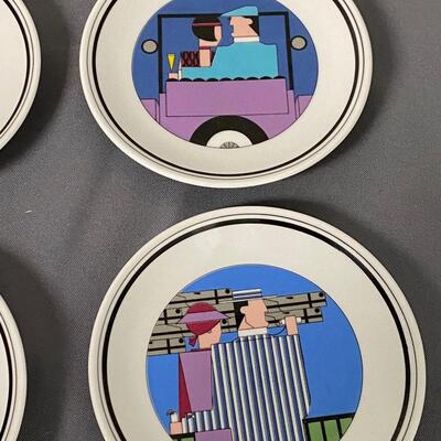 Set of 6 Phillipe Deshoulieres Porcelain Plates