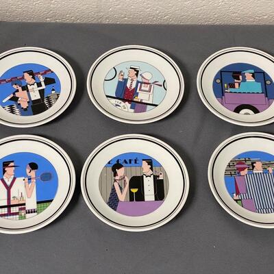 Set of 6 Phillipe Deshoulieres Porcelain Plates