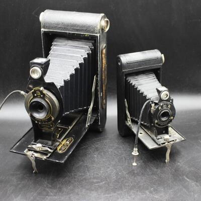 Pair of Vintage Film Cameras Kodak Premo No. 3A Folding Cartridge & Folding Hawkeye No. 2 Model B