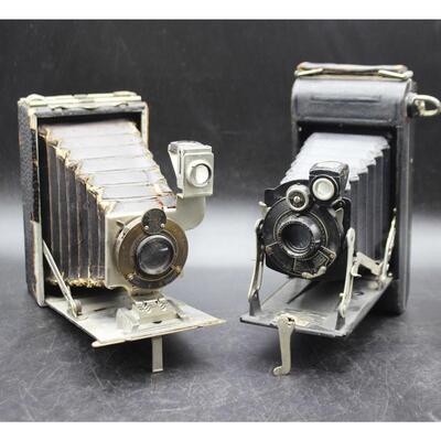 Pair of Vintage Kodak Fold Out Cameras Anastigmat Diomatic & Ball Bearing Film Cameras