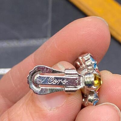 Vintage Coro Fruit Salad Rhinestone Clip Style Earrings