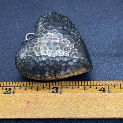 Textured Silver Tone Heart Shaped Dangle Earrings & Pendant Charm