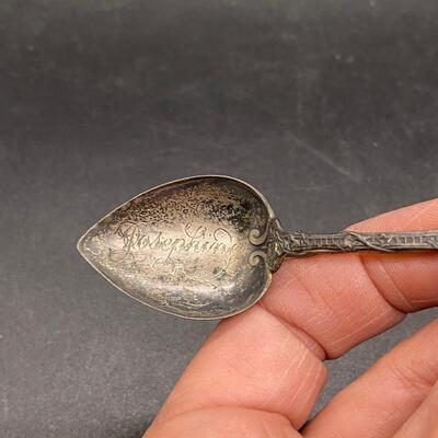 Antique Sterling Silver Cherub End Sweetheart Demitasse Spoon Brooch Pin Engraved Josephine