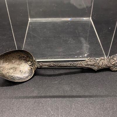 Antique Sterling Silver Cherub End Sweetheart Demitasse Spoon Brooch Pin Engraved Josephine